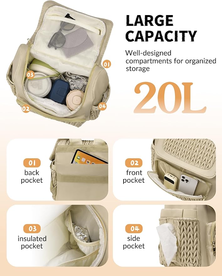 Diaper Bag Backpack, Baby Bag with Changing Pad, Travel Waterproof Diaper Bag Tote, Newborn Essentials Must Haves, Luxury baby shower gifts for boys & Girls, Brown Taupe
