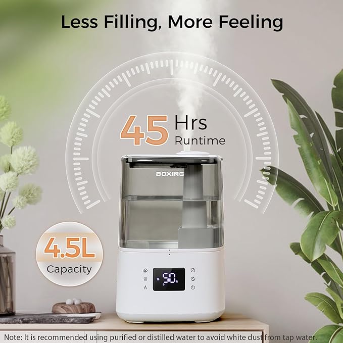 BOXING Warm and Cool Mist Humidifiers for Bedroom Large Room Home,Air Humidifier with Remote,Top Fill Ultrasonic Diffuser Humidifier with humidistat,Quiet Sleep,Timer,Auto Shutoff,BPA-Free,Filter,4.5L