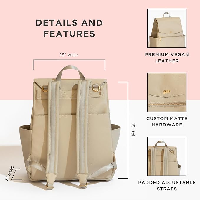 Freshly Picked Classic II Diaper Bag Backpack, Wipeable Vegan Leather With Changing Pad, Convertible (Birch V2)