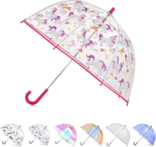 totes Kids Clear Bubble Umbrella with Dome Canopy, Lightweight Design, Wind and Rain Protection Umbrella, Pink Unicorn, Kids - 38" Canopy