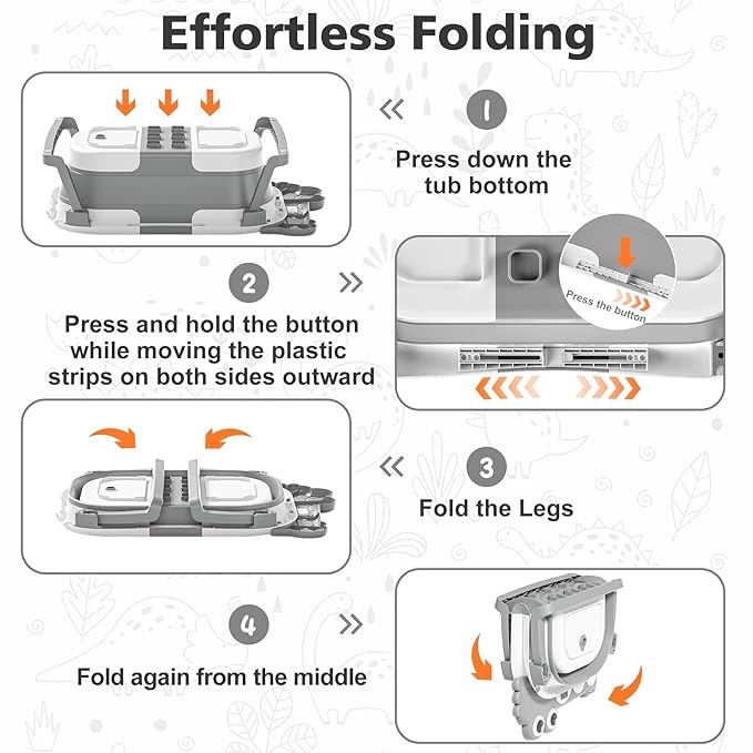 MoreFeel Collapsible Baby Bathtub for Newborn with Thermometer & 1 Hooded Towel & 1 Soft Floating Cushion,Portable Travel Bathtub with Drain Hole, Durable Foldable Baby Tubs for Infants to Toddler