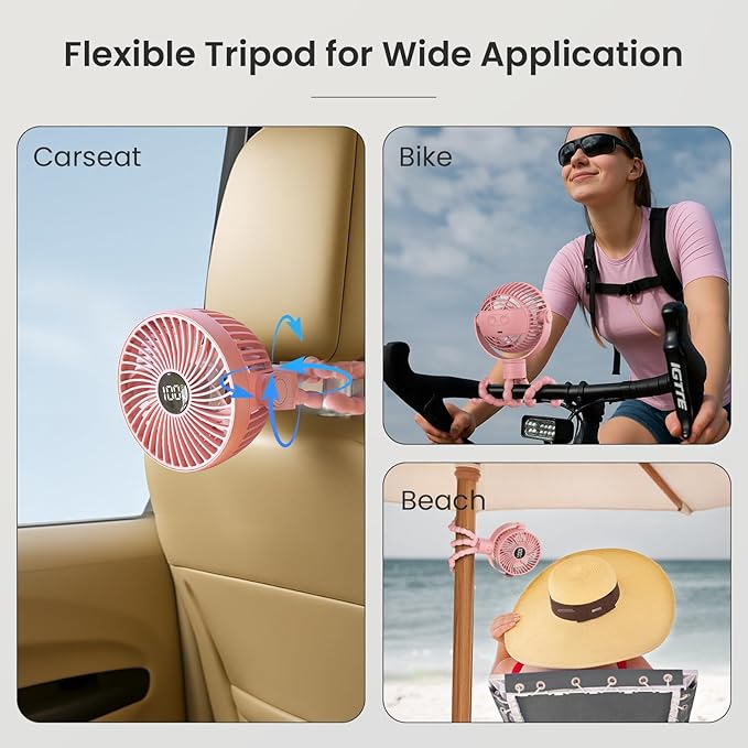 Portable Stroller Fan, 4000mAh Rechargeable Clip on Baby Fan 25H Battery Life, Head Detachable 360° Rotate Mini Fans, 4 Speed Personal Fans with Night Light for Car Seat Crib Bike Treadmill