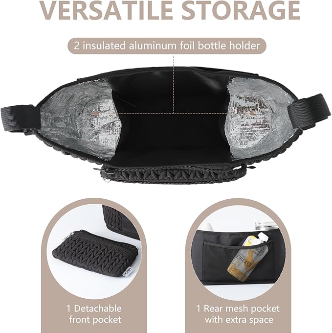 Stroller Organizer With Insulated Bottle Holder- Universal Fit, Detachable Bag, Fit For Most Of The Stroller And Pet Stroller (Black-B)