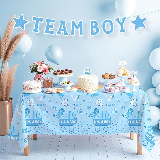 Gatherfun Baby Boy Shower Party Supplies: 2-Pack It’s A Boy Decorations,Disposable Plastic Tablecloth, Ideal Table Cover for Baby Shower Decorations Boy