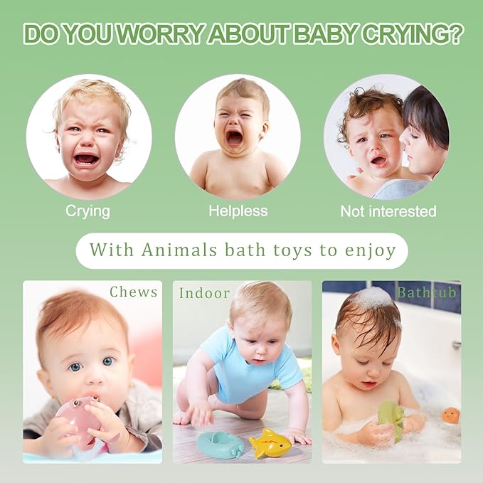 Baby Bath Toys, 9 Pack | Mold Free Bath Toys with Sealed & No Holes Design | Soft, Easy Grip & Floatable Bathtub Toys | Babies & Toddlers Pool Water Toys for Stocking Stuffers