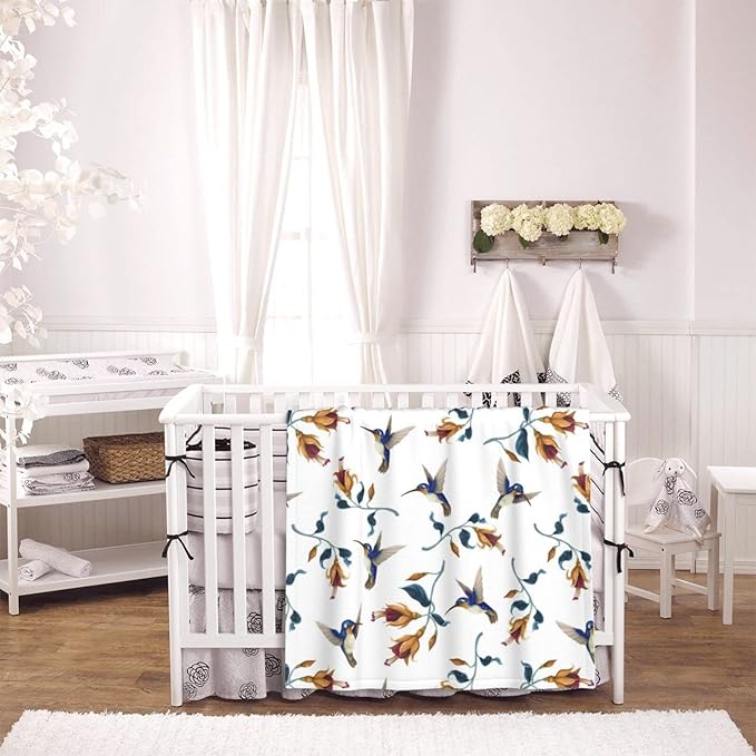 Baby Blanket Blue Hummingbird Flower Spring Vintage for Boy Girl Newborn 30x40 Inch Toddler Infant Nursery Throw Blankets Double Layer Comfy Soft Plush Stroller Crib Quilt