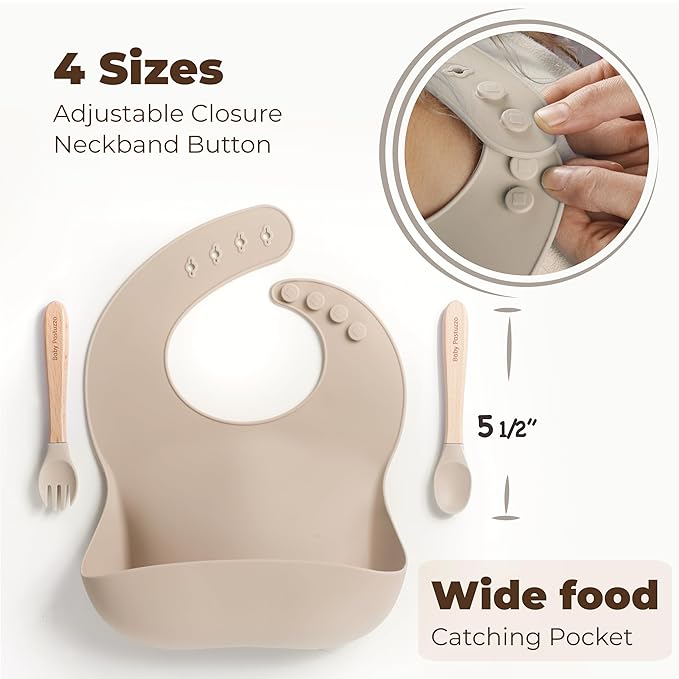 Set of Silicone Feeding Set 6 in 1 and Educational Montessori Toys, for Baby and Infant Toddlers (Beige)