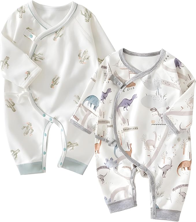 100% Organic Cotton Soft 0-6 Months 2-Piece Unisex Footless Newborn Baby Sleepers Pajamas Romper Boys Girls