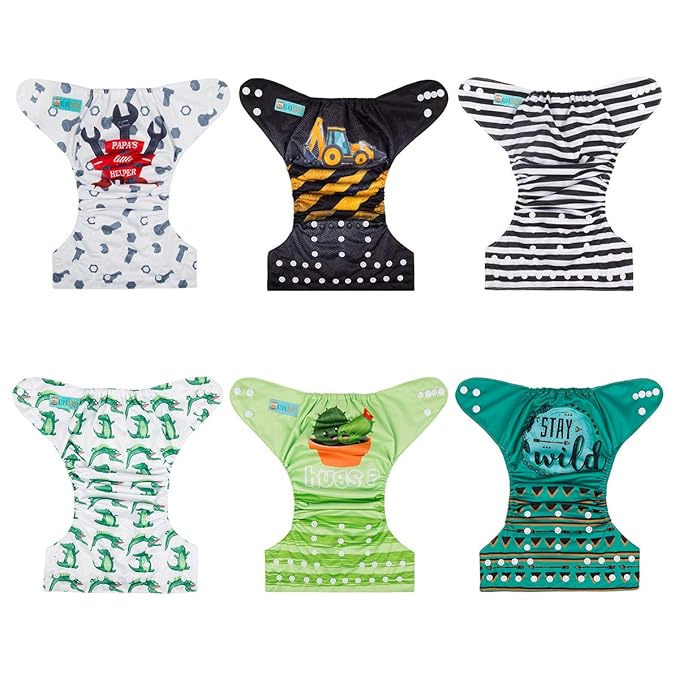 ALVABABY 6 Pack with 12 Inserts Baby Diaper Pocket Cloth Diapers Reusable Washable Adjustable for Baby Boys and Girls 6DM35