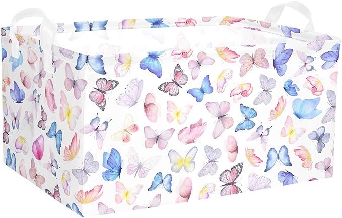 Butterfly Girls Shelf Basket Pink Baby Shower Basket for Kids Room Rectangle Clothes Toys Cube Storage Basket (Butterfly)