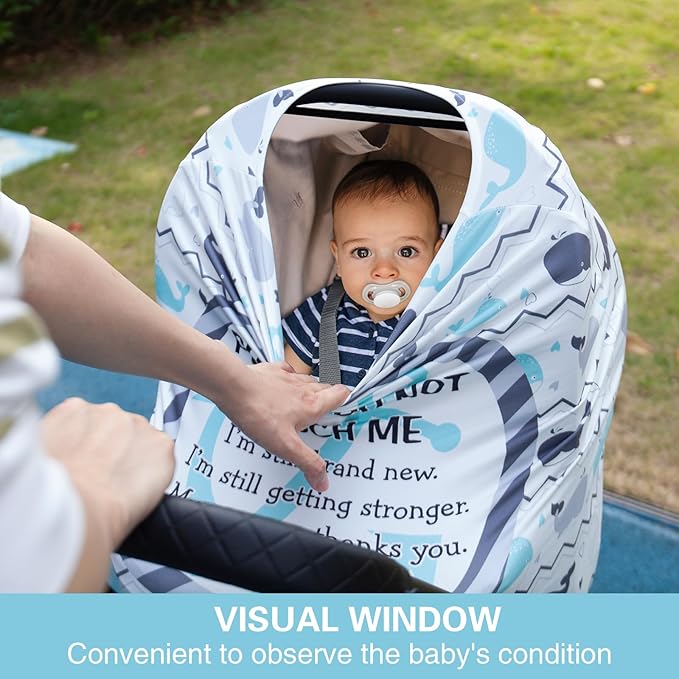 Metplus No Touch Sign Car Seat Cover for Babies, Mom Nursing Covers Breastfeeding Scarf, Multi Use Infant Carseat Canopy for Newborn Carrier/Stroller/Shopping Cart, Baby Shower Gifts for Boy Girl