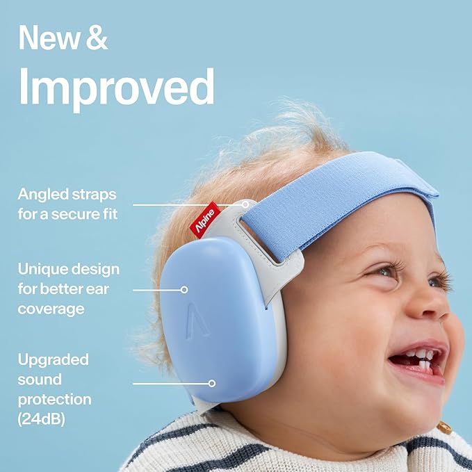 Alpine Muffy Baby Comfort - Protects Hearing for Babies and Toddlers - CE & ANSI Certified - Unique Headband for Safe fit & Comfort - Multi-adjustable for Ages 3-48 Months - 24dB Sound Reduction, Blue