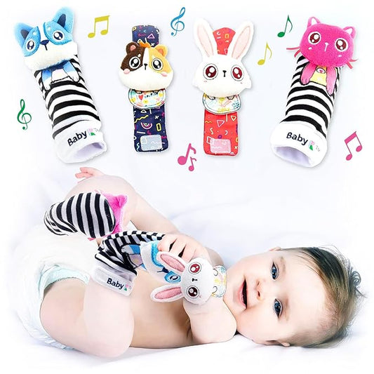 Rattles Socks for Girls & Boys (Pet Set) - Toys 6-12 Months - Wrist Rattles and Foot Rattles - Baby Toys for Newborns As Gift - Easy to Wear Baby Rattle Toys