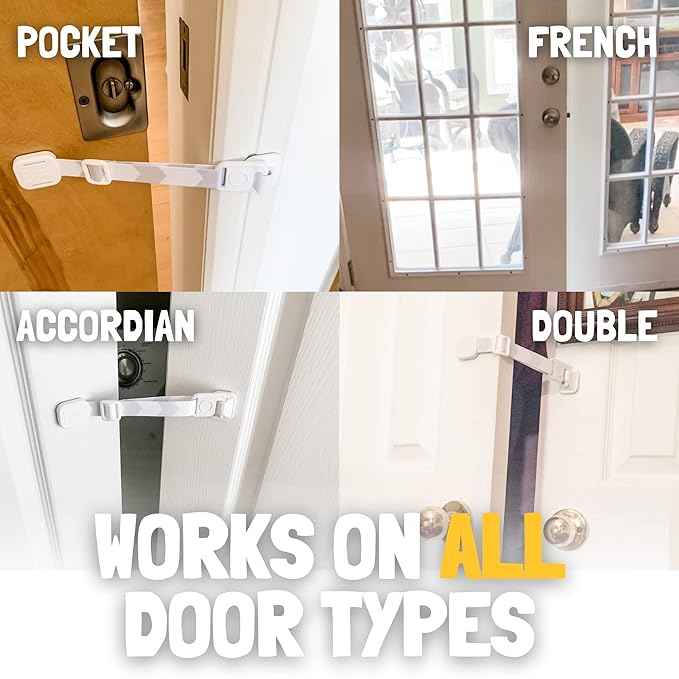 Door Buddy Child Proof Door Lock & Cat Door Stopper. Adjustable Door Strap Latch to Baby Proof Door & Keep Toddler out of Cat Food & Litter Box. Easy Pet & Baby Gate with Cat Door Interior Alternative