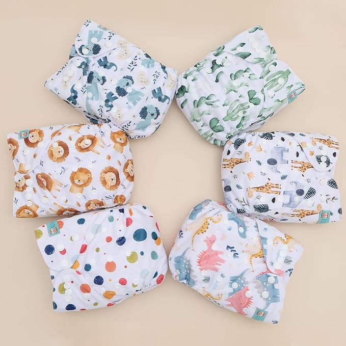 ALVABABY 6 Pack Cloth Diaper with 12 Inserts One Size Adjustable Washable Reusable Diaper Cover for Baby Girls Boys 6DM62-AU