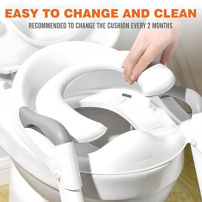 Potty Training Seat, SKYROKU 8868 Upgrade Toddler Toilet Seat for Kids Boys Girls, 2 in 1 Potty Training Toilet, Splash Guard Anti-Slip Pad Step Stool,New Sector-Shape Stabilized Base (Grey)