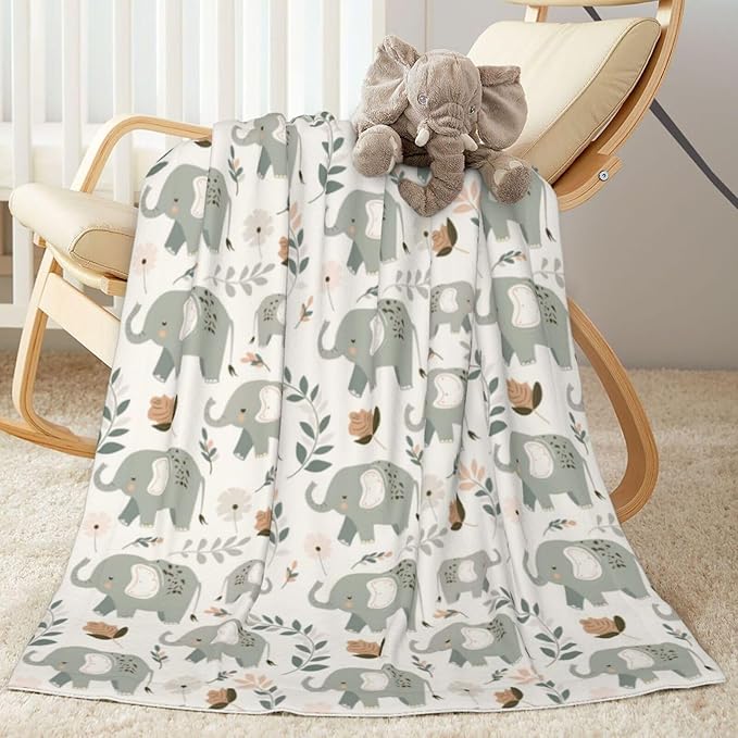Baby Blanket Childish Elephant Boho for Boy Girl Newborn 30x40 Inch Toddler Infant Nursery Throw Blankets Double Layer Comfy Soft Plush Stroller Crib Quilt