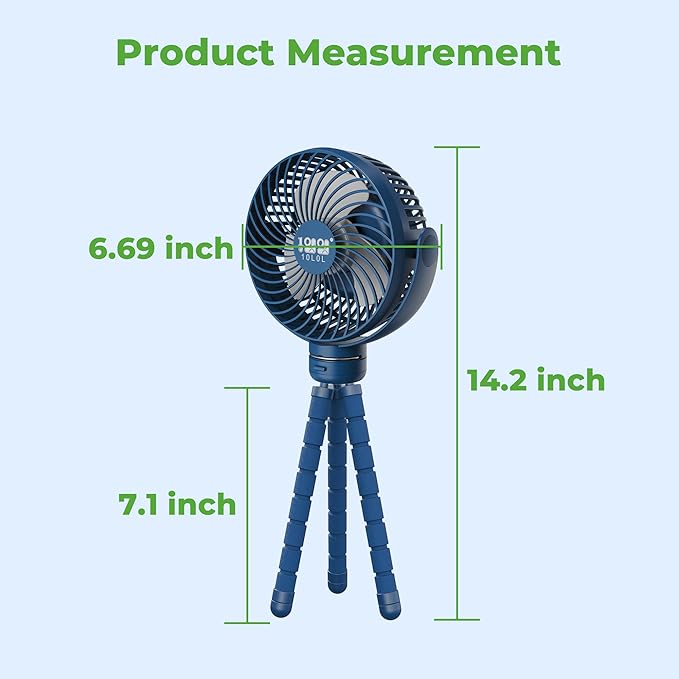 10L0L Universal Golf Cart Fan Fits Yamaha/EZGO/Club Car, Octopus Shape 360°Degree Rotational Fan, 3 Speed Adjustment, Support for Reverse Charging and Emergency Lighting-Black & Blue