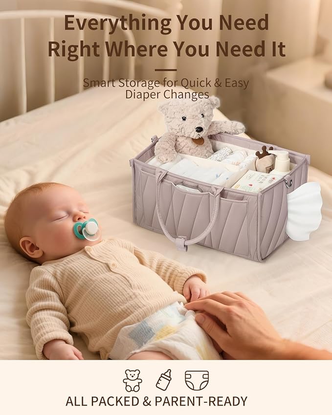 Diaper Caddy Organizer, baby organizer for essentials – All-in-One Storage Basket with Compartments, Wipe Pocket & Stroller Clips – Must-Have for Nursery, Changing Table, Registry or Gift