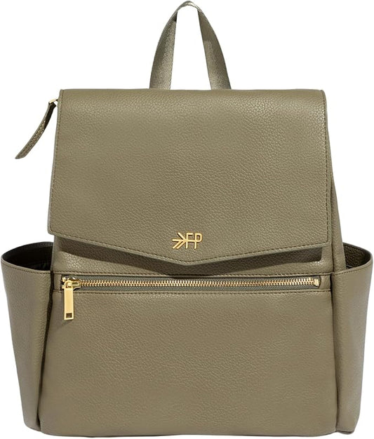 Freshly Picked Mini Classic Diaper Bag Backpack, Wipeable Vegan Leather Baby Diaper Bag, 8 Pockets Total (Sage Green)