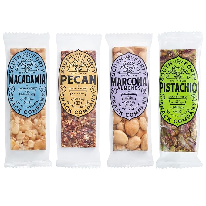 South 40 Snacks Crunchy Nut Bars, Mix of 4 Premium Variety Pack, Touch of Honey, Natural Protein (40g Bar, Pack of 12)