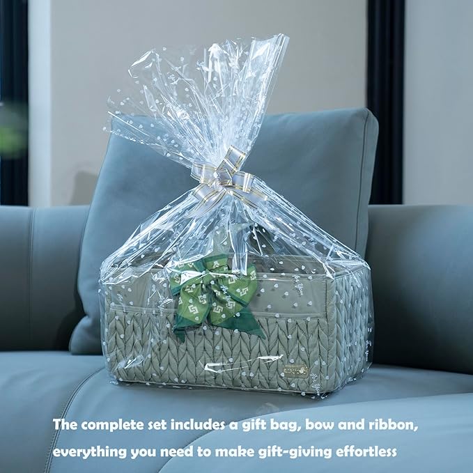 Luxurious Baby Diaper Caddy, Nursery Storage Basket for Newborn Essentials, Travel Baby Basket for Diapers Baby Wipes, Organizer Tote Bag Storage Bin, Baby Shower Gifts(Sage Green)