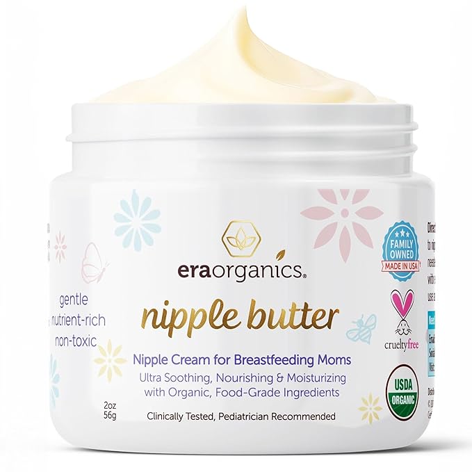 USDA Organic Nipple Butter Safe for Breastfeeding – Lanolin-Free, Food-Grade Nipple Cream for Sore, Cracked & Sensitive Skin Relief – No Wipe Off Postpartum Essential