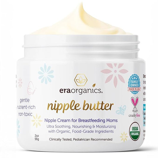 USDA Organic Nipple Butter Safe for Breastfeeding – Lanolin-Free, Food-Grade Nipple Cream for Sore, Cracked & Sensitive Skin Relief – No Wipe Off Postpartum Essential