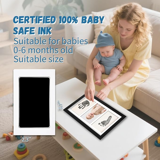 Black Inkless Baby Hand and Footprint Kit – Clean Touch Pad & Keepsake Frame for Newborns, Boy or Girl – Safe No-Mess Handprint & Footprint for Infant, Dog Paw Print, Nursery Decor (Black)