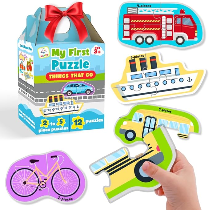 My First Puzzle | Montessori Toy for Toddlers | 12 Puzzles with 2-5 Pieces | Things That Go Together | First Puzzles Set for Kids | Educational Activity for 3+ Year Old