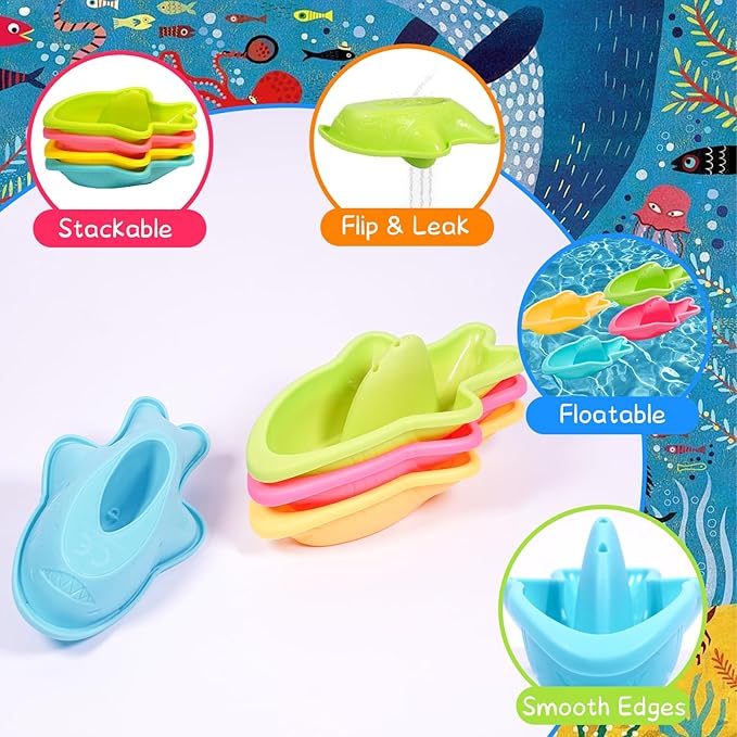 10PCS Baby Bath Toys for Kids Ages 1-3 Mold Free Water Toys for Toddlers 12+ Months Fun Bathtub Pool Beach Toys Safe Early Learning Water Table Toy for 2-6 Years Old Christmas Birthday Boys Girls Gift