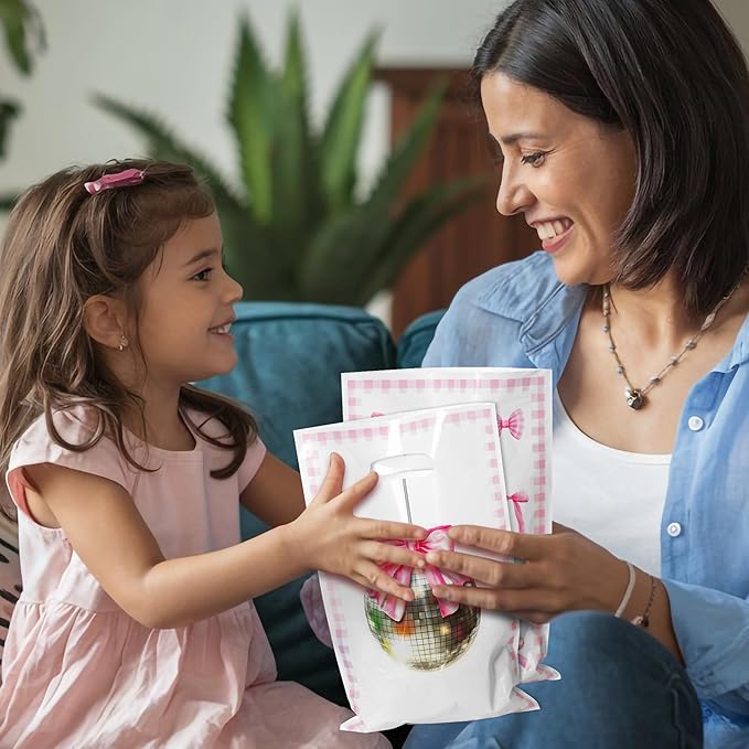 Pink Bow Party Favor Bags - 50Pcs Coquette Bow Themed Goody Candy Treat Gifts Bags, Trendy Preppy Pink Theme Party Decorations for Kids Girls Women Birthday Wedding Bridal Shower Bachelorette Supplies