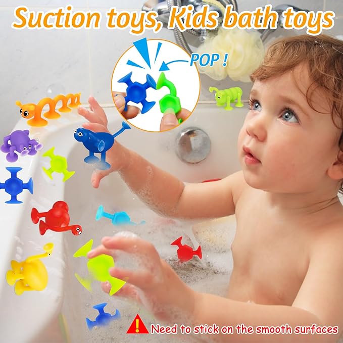 32 PCS Toddler Suction Cup Toys Kids Bath Toy 3-5 Halloween Party Favor Goody Prize Filler Stuffer Gift for 3 4 5 6 Year Old Boy Girl Travel Sensory Fidget Window Water Table Toy with Eggshell Storage
