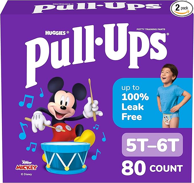Pull-Ups Boys' Potty Training Pants, Size 5T-6T Training Underwear (46-60 lbs), 80 Count (2 Packs of 40)