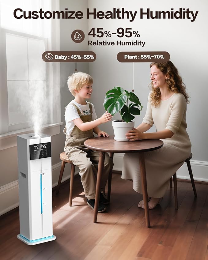 Cool Mist Humidifiers for Bedroom, Ultrasonic 2.4Gal 9L Quiet Top-Fill, Easy Clean with Essential Oil Tray, 360°Nozzle, 4 Speed, Remote, 60H Runtime, for Baby, Adults, Plants, Home, House, Large Room