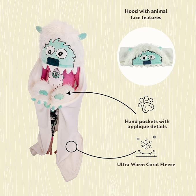 Lazy One Wearable Hooded Blanket for Kids, Animal Hooded Blanket (Yeti)