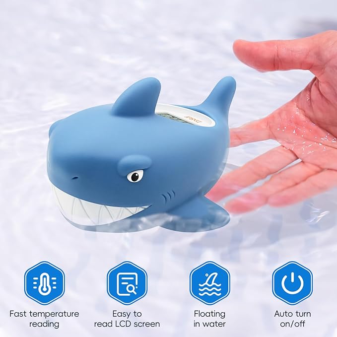 b&h Baby Bath Thermometer - Shark Thermometer for Water Temperature Monitoring, Digital Water & Room Temperature Reader, Safty Toddler Bathtub Floating Toy