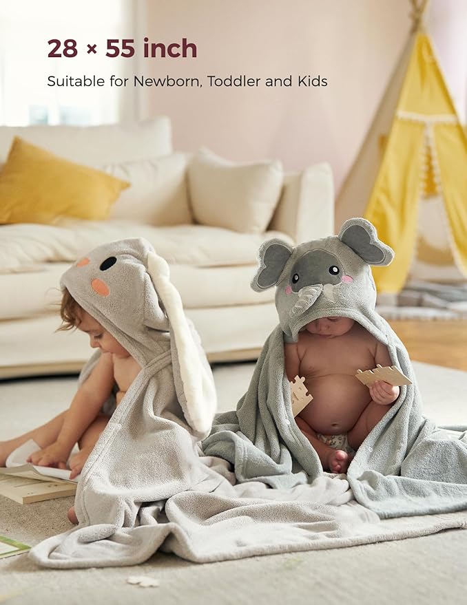 Momcozy Baby Bath Towels with Hooded -Visualize Health Label -Soft & Absorbent Coral Fleece Towel for Comfort & Warm - Bath Essential or Shower Gift for Newborn, Infant,Toddler (Large, 28 x 55 Inch)