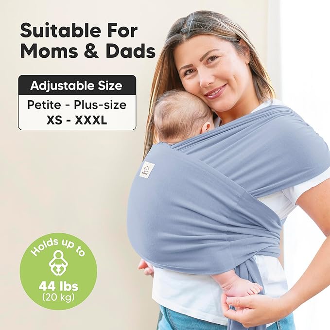KeaBabies Baby Wrap Carrier Ring Sling - Easy to Wear, Adjustable D-Lite Baby Carrier Newborn to Toddler, Infant Carrying Shirt, Hands Free Bonding, Breathable Fabric Wearing Wrap (Powder Blue)
