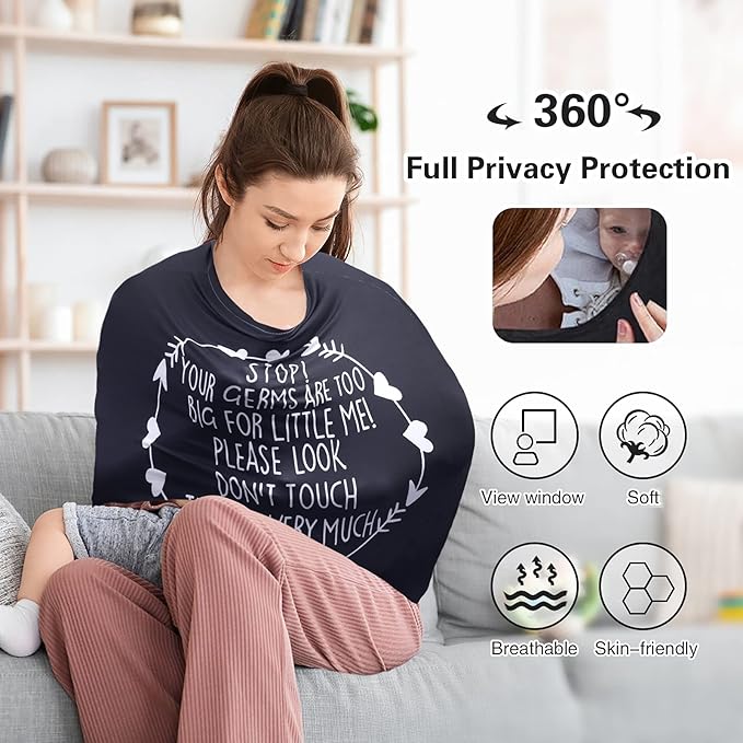 Car Seat Covers for Babies, Nursing Breastfeeding Cover Infant Carseat Canopy, Soft Stretchy Carrier Cover for Stroller High Chair Shopping Cart, Newborn Boy Girl Shower Gift - Stop No Touching Sign