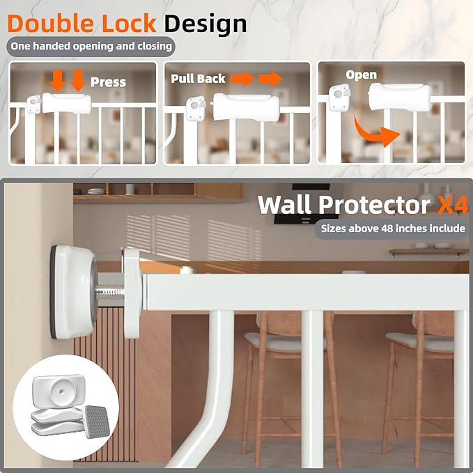 TSAYAWA Baby Gate Extra Wide Fits 71.5-85.8 inch Wide Opening - Dog Pet Gates for Doorways Stairs No Drilling Pressure Mounted - Large Child Safety Gate Indoor Outdoor White