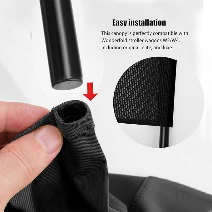 Stretchy Panoramic Canopy Compatible with Wonderfold Stroller Wagons W2/W4 All Models,UPF50+ Sun Protection with Two Mesh Windows,Sun Shade and Protection(Black)