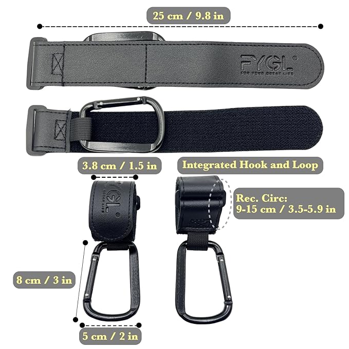 Stroller-Hooks - Adjustable Stroller Carabiner Clips, Universal Stroller Clips and Hooks for Parents and Travelers - Ideal Stroller Accessories for Shopping, Travel, and Baby Gear - Black, 2 Pack