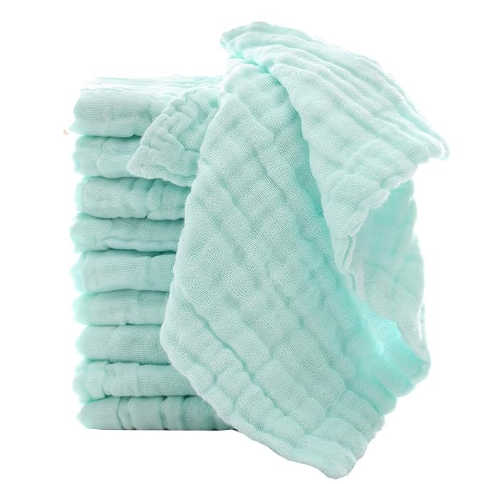 MUKIN Baby Washcloths - Natural Cotton Baby Wipes - Soft Newborn Face Towel for Sensitive Skin - 10 Pack 12x12 inches