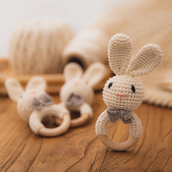 Crochet Baby Rattle, Baby Shaker Toy, Baby Rattles 0-6 Months, Handmade Newborn Toys, Easter Bunny Rattle, Animal Baby Rattle,Knitted Stuffed Animals Gifts for Boys and girs Bunny Rattle