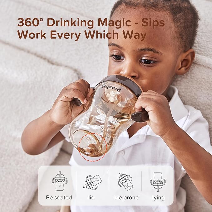 Thyseed PPSU Weighted Straw Cup with Handles Toddlers Transition Bottles to Sippy Cups No Spill Learner Milk Water Baby Bottle Soft Silicone Spout Dishwasher Safe BPA Free 6+ Months 10oz/300mL 2 Pack