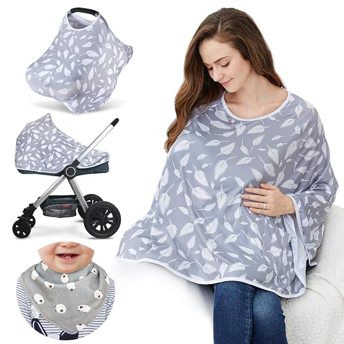 Baby Nursing Cover & Nursing Poncho - Multi Use Cover for Baby Car Seat Canopy, Shopping Cart Cover, Stroller Cover, 360° Full Privacy Breastfeeding Coverage, Baby Shower Gifts for Boy&Girl