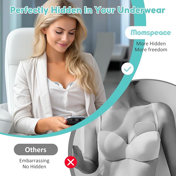 Breast Pump Hands Free with APP for Busy Moms, Momspeace Upgraded Portable Electric Breast Pumps, Discreet Pumping Anywhere, Anti-Backflow, Safe, Double Breast Pumps for Breastfeeding, 24mm, 2 Pack