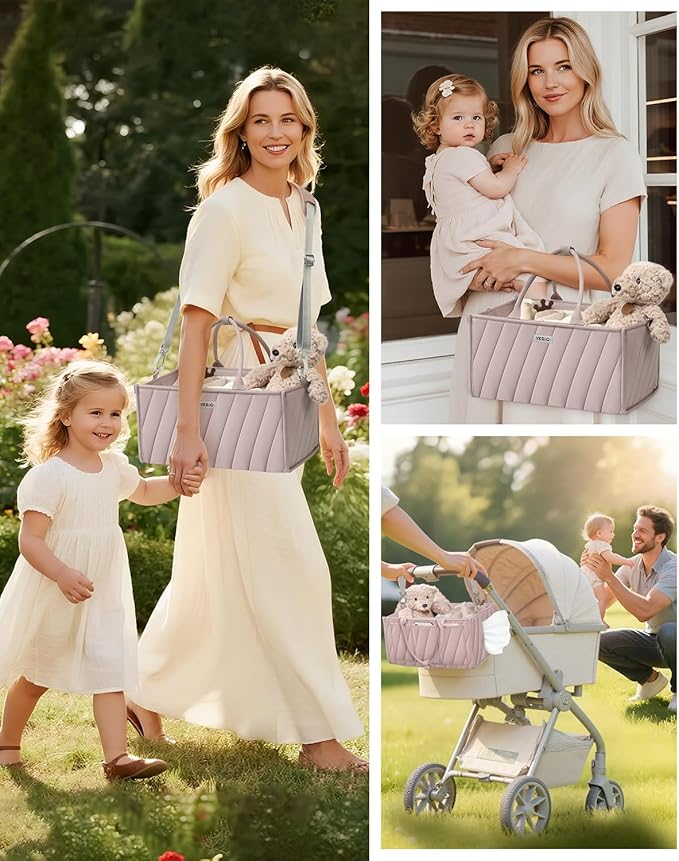 Diaper Caddy Organizer, baby organizer for essentials – All-in-One Storage Basket with Compartments, Wipe Pocket & Stroller Clips – Must-Have for Nursery, Changing Table, Registry or Gift