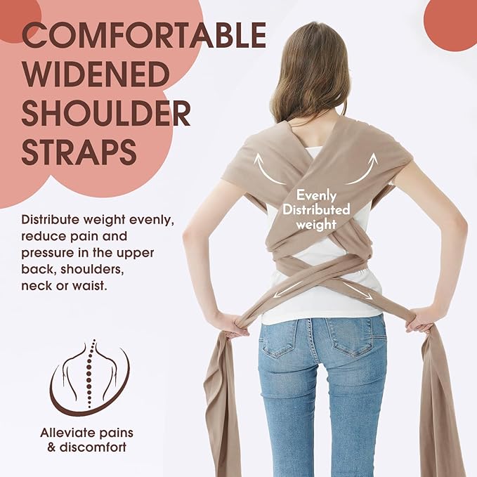 Acrabros Baby Wrap Carrier,Hands Free Baby Carrier Sling,Lightweight,Breathable,Softness,Perfect for Newborn Infants and Babies Shower Gift,Dark Cappuccino